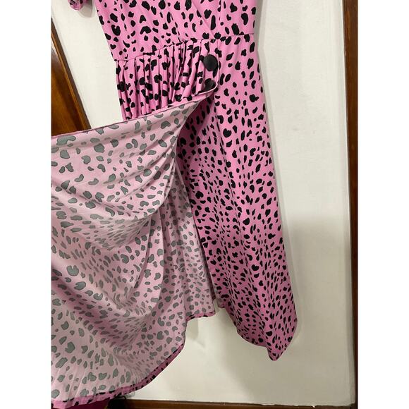 ASOS Pink Leopard Midi Wrap Dress Size 4 Small V-Neck Stretch Elastic Waist - Picture 6 of 9